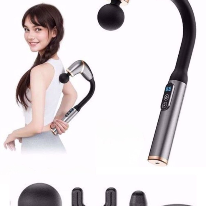 ® Yeni Ürün 4 Farklı Başlıklı Uzun Saplı Derin Doku Masaj Tabancası, Boyun, Omuz ve Sırt için Ergonomik Saplı Çoklu Masaj Modlu Taşınabilir Masaj Aleti