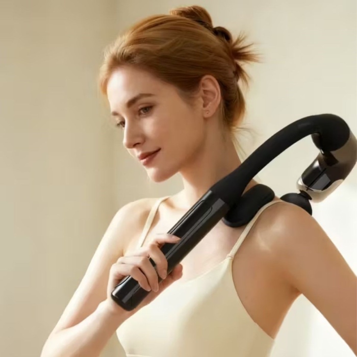 ® Yeni Ürün 4 Farklı Başlıklı Uzun Saplı Derin Doku Masaj Tabancası, Boyun, Omuz ve Sırt için Ergonomik Saplı Çoklu Masaj Modlu Taşınabilir Masaj Aleti