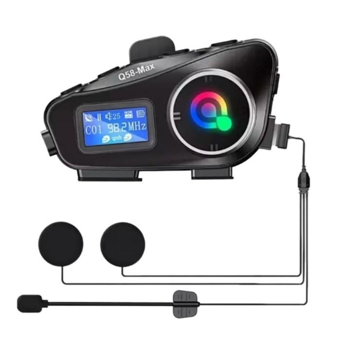 ® Yeni Ürün Q58 Motorsikletler İçin Fener Özellikli SD Kart Bölümlü LCD Ekranlı Kablosuz Bluetooth KulaklıklıSuya Dayanıklı Kask Kulaklığı