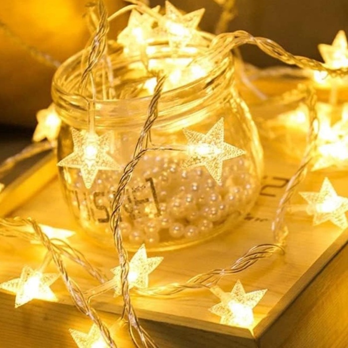 ® Yeni Ürün 20 Adet Mini Yıldız Led 5 Metre Günışığı Rengi Dekoratif Led