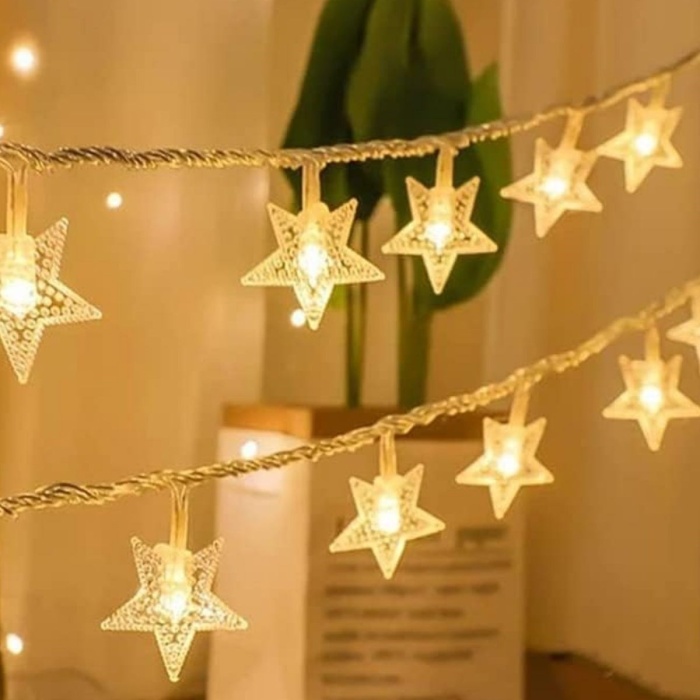 ® Yeni Ürün 20 Adet Mini Yıldız Led 5 Metre Günışığı Rengi Dekoratif Led