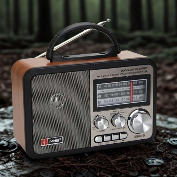 ® Yeni Ürün Orta Boy Retro, Nostaljik, Ahşap Tasarım Bluetooth Hoparlörlü, Şarjlı, Taşınabilir FM/AM Destekli Radyo NS-8897