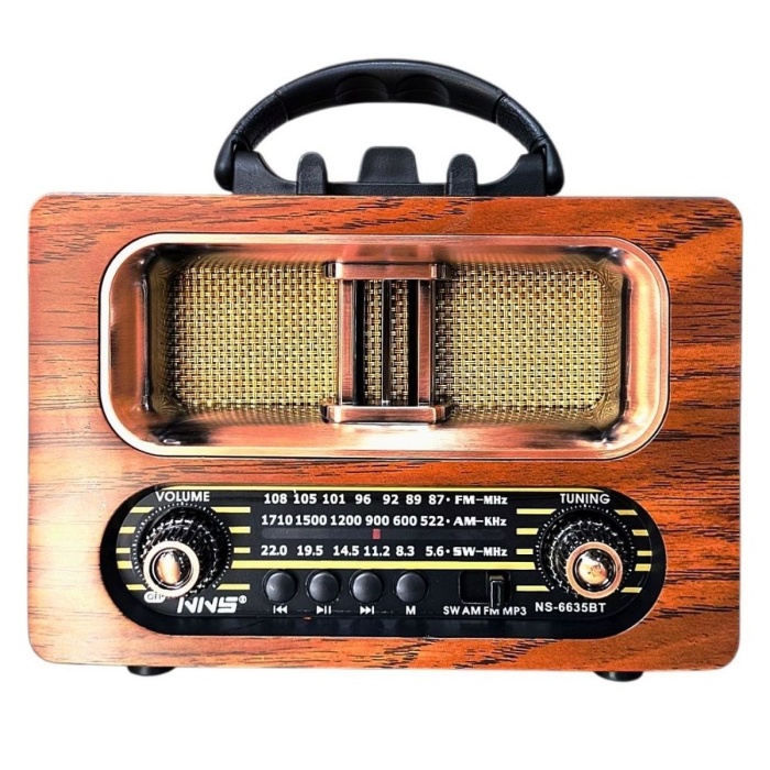 ® Yeni Ürün Büyük Boy Retro, Nostaljik, Ahşap Tasarım Bluetooth Hoparlörlü, Şarjlı, Taşınabilir FM/AM Destekli Radyo NS-6635