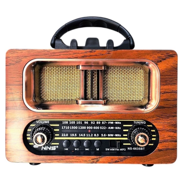 ® Yeni Ürün Büyük Boy Retro, Nostaljik, Ahşap Tasarım Bluetooth Hoparlörlü, Şarjlı, Taşınabilir FM/AM Destekli Radyo NS-6635
