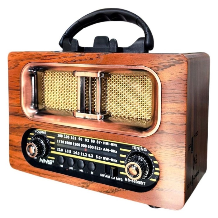 ® Yeni Ürün Büyük Boy Retro, Nostaljik, Ahşap Tasarım Bluetooth Hoparlörlü, Şarjlı, Taşınabilir FM/AM Destekli Radyo NS-6635