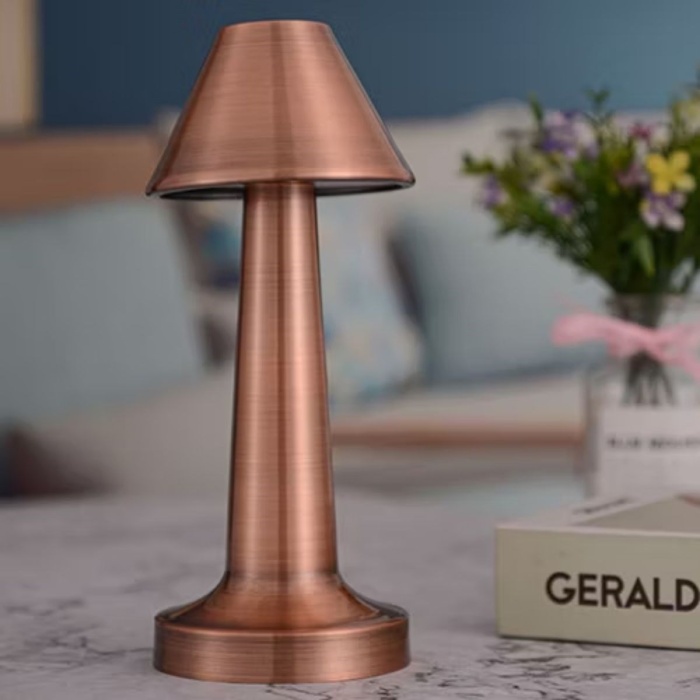 ® Yeni Ürün Çatı Model Bronz Renk Şarjlı Dokunmatik 3 Renkli LED Masa Lambası