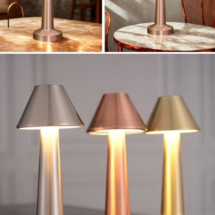 ® Yeni Ürün Çatı Model Bronz Renk Şarjlı Dokunmatik 3 Renkli LED Masa Lambası