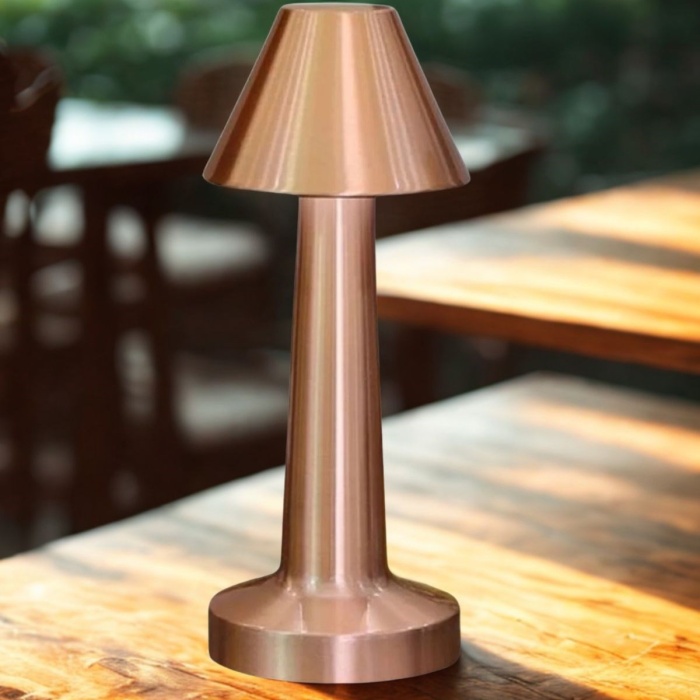 ® Yeni Ürün Çatı Model Bronz Renk Şarjlı Dokunmatik 3 Renkli LED Masa Lambası