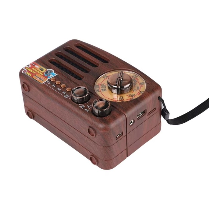 ® Yeni Ürün Küçük Boy Retro, Nostaljik, Ahşap Tasarım Bluetooth Hoparlörlü, Şarjlı, Taşınabilir Büyük Döndürülebilen Düğmeli FM/AM Destekli Radyo NS3380