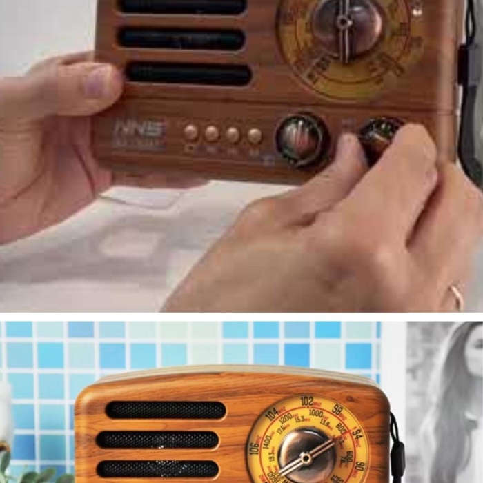 ® Yeni Ürün Küçük Boy Retro, Nostaljik, Ahşap Tasarım Bluetooth Hoparlörlü, Şarjlı, Taşınabilir Büyük Döndürülebilen Düğmeli FM/AM Destekli Radyo NS3380