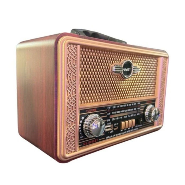 ® Yeni Ürün Retro, Nostaljik, Ahşap Tasarım Bluetooth Hoparlörlü, Şarjlı, Taşınabilir Otantik Tasarımlı FM/AM Destekli Radyo NS8098