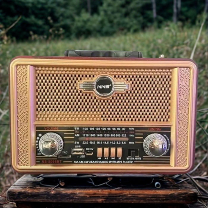 ® Yeni Ürün Retro, Nostaljik, Ahşap Tasarım Bluetooth Hoparlörlü, Şarjlı, Taşınabilir Otantik Tasarımlı FM/AM Destekli Radyo NS8098