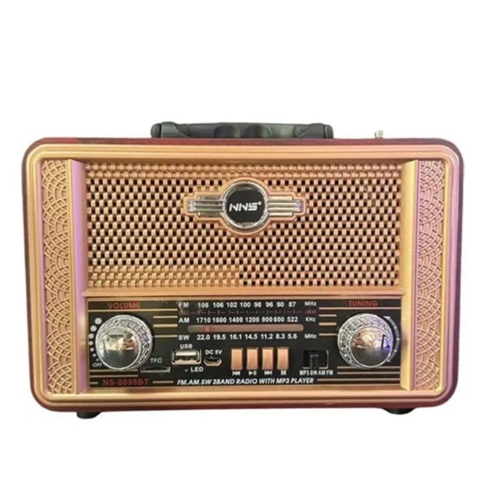 ® Yeni Ürün Retro, Nostaljik, Ahşap Tasarım Bluetooth Hoparlörlü, Şarjlı, Taşınabilir Otantik Tasarımlı FM/AM Destekli Radyo NS8098