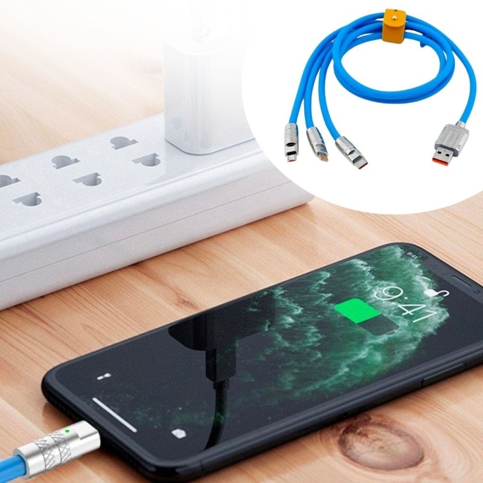 ® Yeni Ürün Kutulu  3 Şarj Aleti 1 Arada Çinko Alaşım Hızlı Şarj Kablosu Mavi 3 in 1