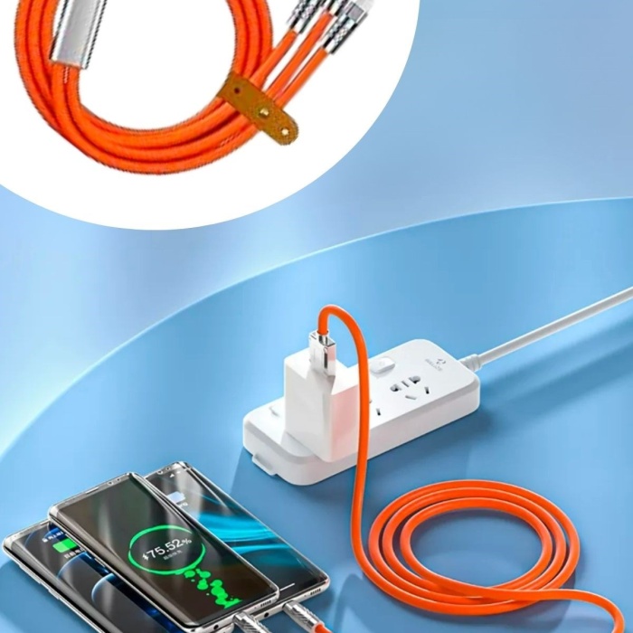 ® Yeni Ürün  3 Şarj Aleti 1 Arada Çinko Alaşım Hızlı Şarj Kablosu Turuncu