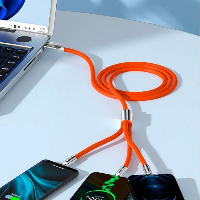 ® Yeni Ürün  3 Şarj Aleti 1 Arada Çinko Alaşım Hızlı Şarj Kablosu Turuncu