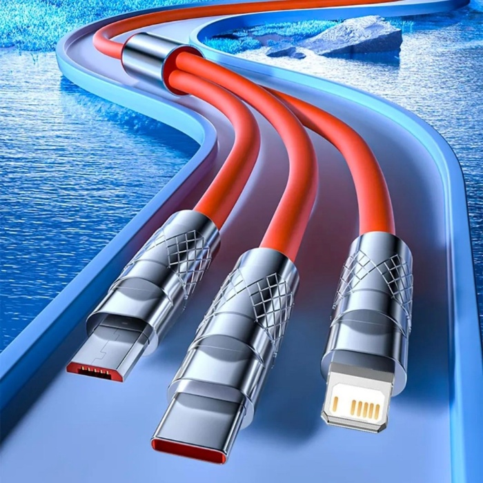 ® Yeni Ürün  3 Şarj Aleti 1 Arada Çinko Alaşım Hızlı Şarj Kablosu Turuncu