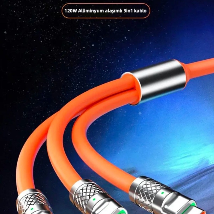 ® Yeni Ürün 3 in 1 Type-C + Micro Usb + Lightning Hızlı Şarj Kablosu Silikon Kablo 1 Metre Opp Ambalaj