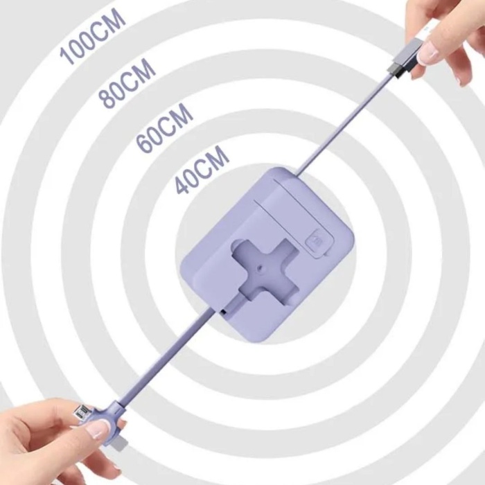 ® Yeni Ürün Cep Tipi Telefon Tutuculu Makaralı Uzayıp Kısalabilen 3ü 1 Arada USB Şarj Kablosu