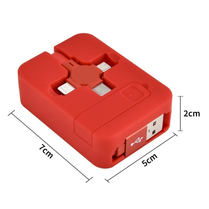 ® Yeni Ürün Cep Tipi Telefon Tutuculu Makaralı Uzayıp Kısalabilen 3ü 1 Arada USB Şarj Kablosu