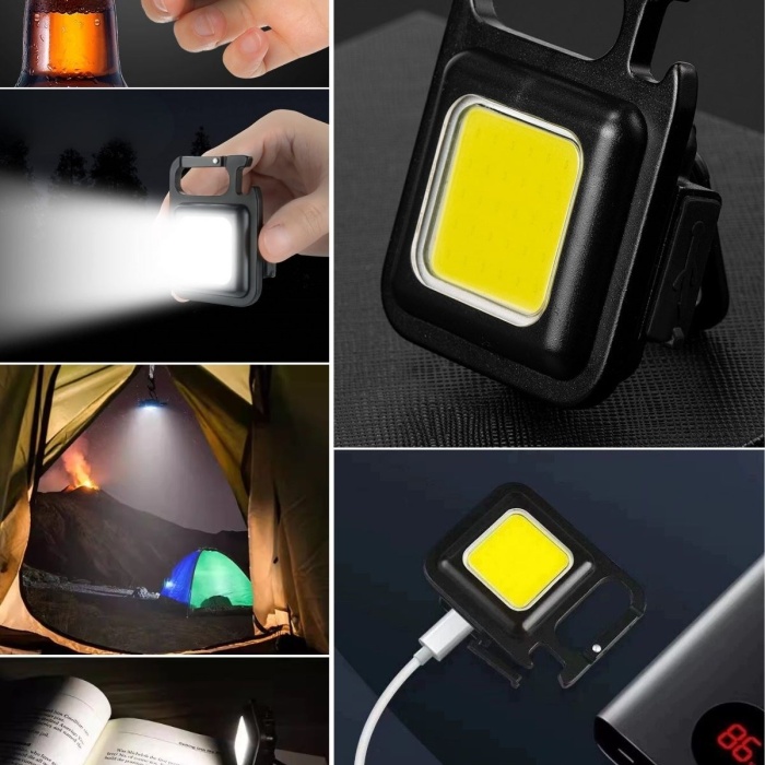 BUFFER® Anahtarlıklı, Açacaklı,Güçlü Mıknatıslı 3 Farklı Led Modlu Mini Boy Asılabilen Led Kamp Aydınlatması,El Feneri