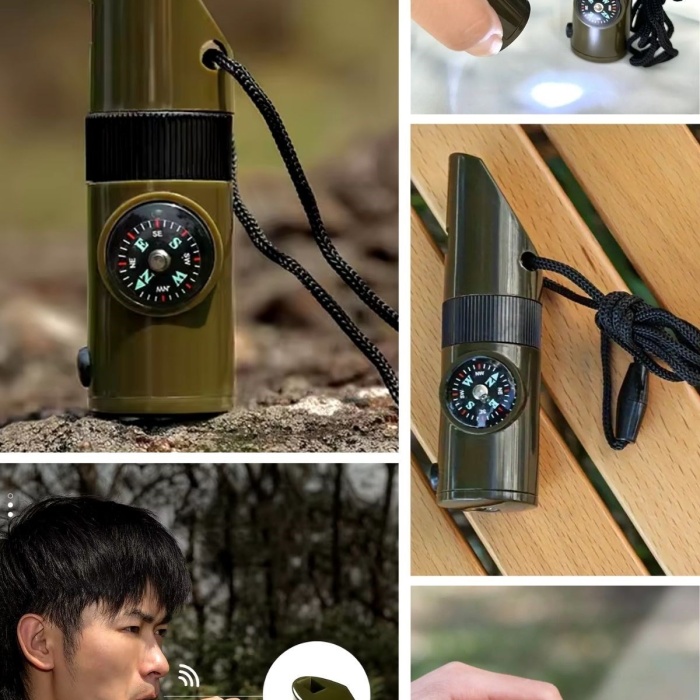 ® Yeni Ürün 7si 1arada Acil Durum Düdüğü,El Feneri, Termometre,Pusula,Büyüteç,Depolama Bölmeli Kampçı Düdüğü