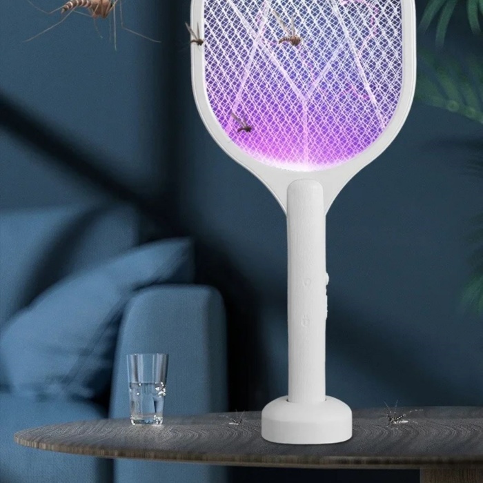 ® Yeni Ürün Şarjlı Sinek Öldürücü Masaüstü Standlı,Mor Işık Sinek Kovucu Raket 5w
