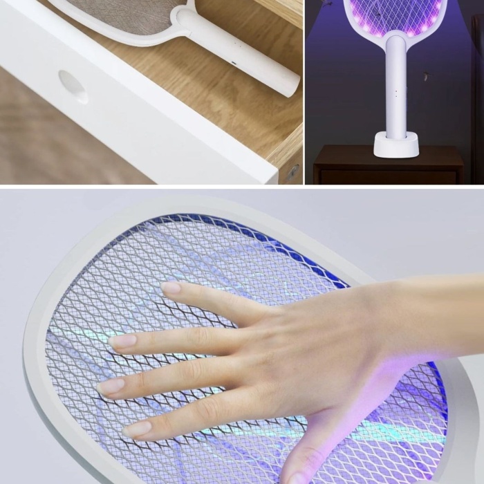 ® Yeni Ürün Şarjlı Sinek Öldürücü Masaüstü Standlı,Mor Işık Sinek Kovucu Raket 5w