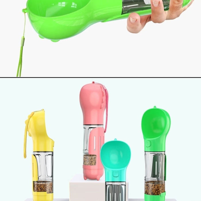 ® Yeni Ürün Taşınabilir Hazneli Mama Kaplı ,Kaka Poşetli Kedi,Köpek Suluğu-300ml