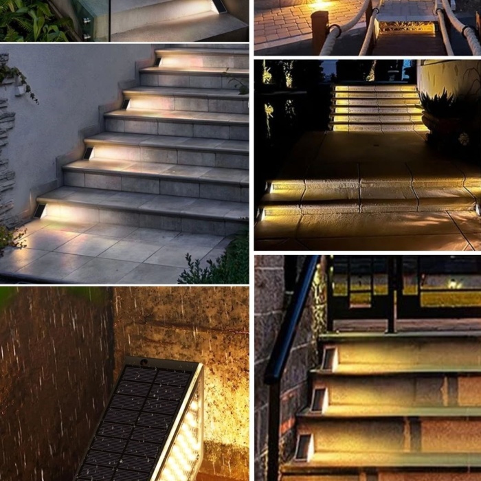 ® Yeni Ürün 8 Adet Üçgen  Güneş Enerjisi ile Şarj Olan Dış Mekan Solar Basamak Köşe Lambası