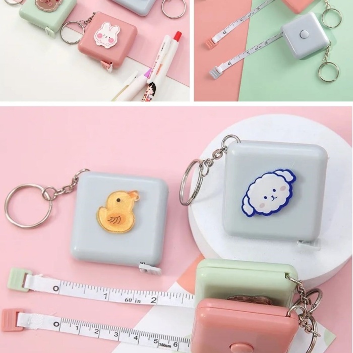 ® Yeni Ürün Sevimli Yumuşak Stickerli 150 cm Uzunluğunda Pratik Taşınabilir Çanta Boy Anahtarlıklı Mezura