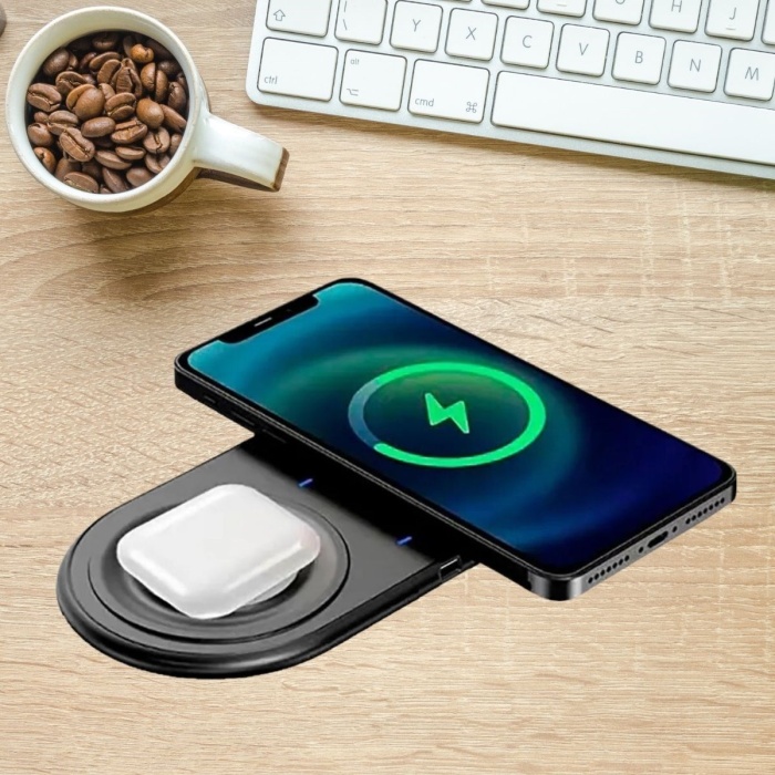 ® Yeni Ürün 2si 1arada Kablosuz Saat,Kulaklık ve Telefon Hızlı Şarj Etme Aparatı
