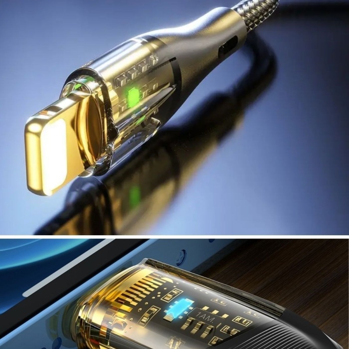 ® Yeni Ürün Led Işık Uçlu Sağlam İp Kablolu USB to Lightning Hızlı Şarj Kablosu