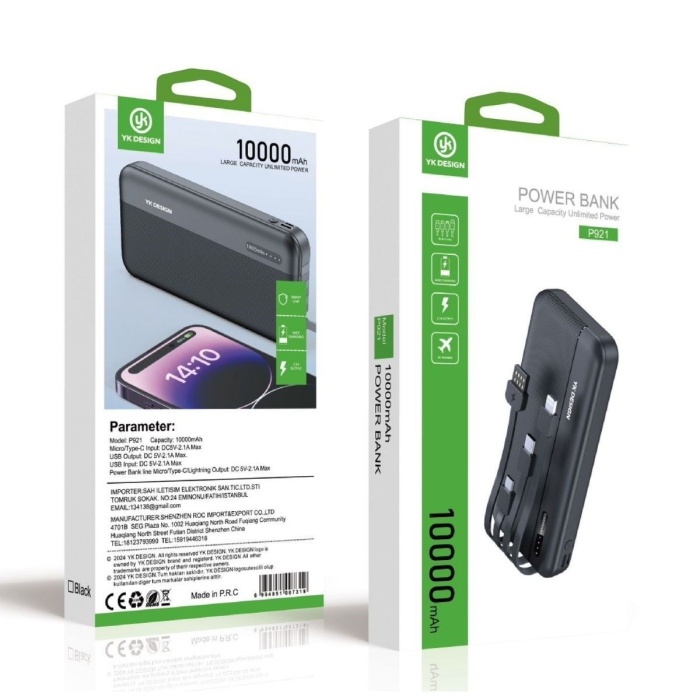 ® Yeni Ürün 10000 mAh Micro Type-C USB Lightning 4 Kablolu Hızlı Kablosuz Şarj Powerbank
