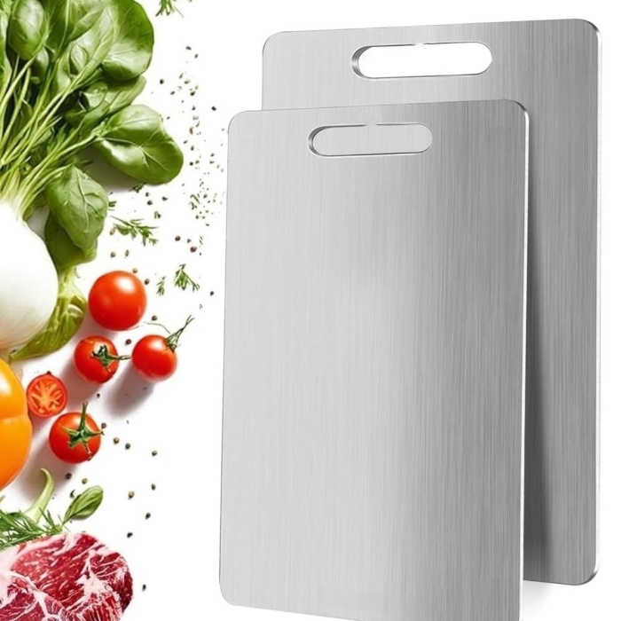 ® Yeni Ürün 2 Boy Paslanmaz Çelik Leke Tutmaz,Kırılmaz,Antibakteriyel,Elde ve Bulaşık Makinesinde Yıkanabilen Meyve,Sebze,Et,Tavuk Kesim Panosu