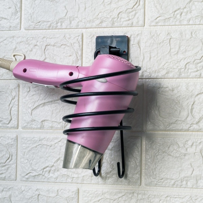 ® Yeni Ürün Kendiliğinden Yapışkanlı Siyah Paslanmaz Metal Fön Makinesi Askısı Saç Kurutma Makinesi Tutacağı