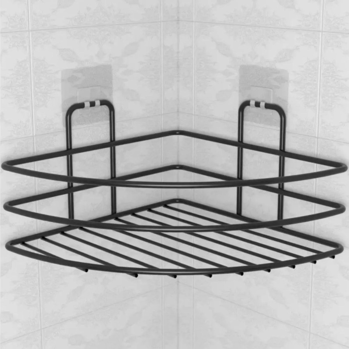 ® Yeni Ürün Kendiliğinden Yapışkanlı Montaj Gerektirmeyen Tek Katlı Banyo Askı Köşe Şampuanlık Siyah