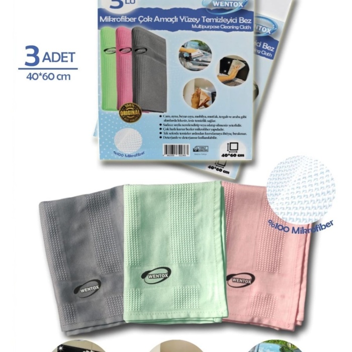 ® Yeni Ürün İz Bırakmayan Mikrofiber Temizlik Bezi 3lü Set Cam ve Ayna Silme Toz Alma Temizlik Bezi