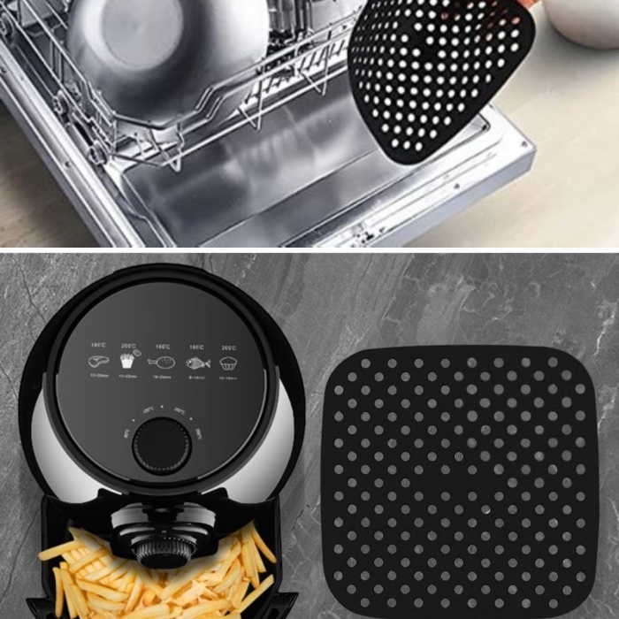 ® Yeni Ürün Siyah Isıya Dayanıklı Yıkanılabilir Silikon Fırın Ve Airfryer Kare Model Pişirme Matı 21,5 Cm