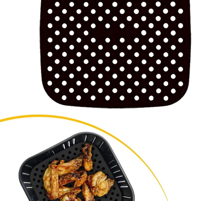 ® Yeni Ürün Siyah Isıya Dayanıklı Yıkanılabilir Silikon Fırın Ve Airfryer Kare Model Pişirme Matı 21,5 Cm