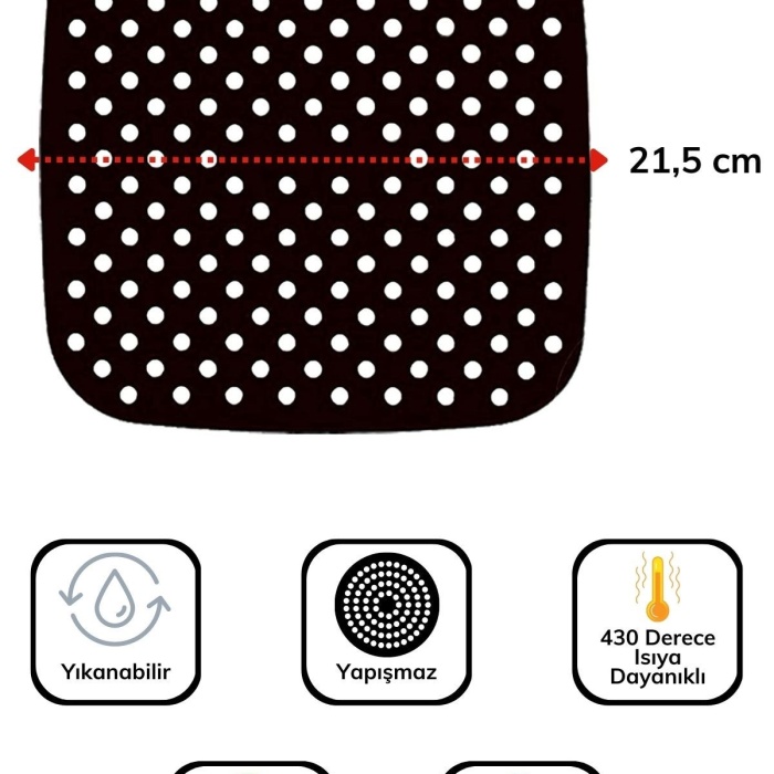 ® Yeni Ürün Siyah Isıya Dayanıklı Yıkanılabilir Silikon Fırın Ve Airfryer Kare Model Pişirme Matı 21,5 Cm