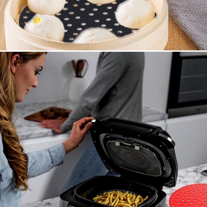 ® Yeni Ürün Renkli Isıya Dayanıklı Yıkanılabilir Silikon Fırın Ve Airfryer Yuvarlak Pişirme Matı 23 Cm