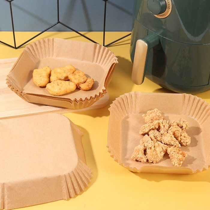 ® Yeni Ürün 50 Adet Air Fryer Pişirme Kağıdı Tek Kullanımlık Yağ Geçirmez Yapışmaz Kare Tabak Model PVC
