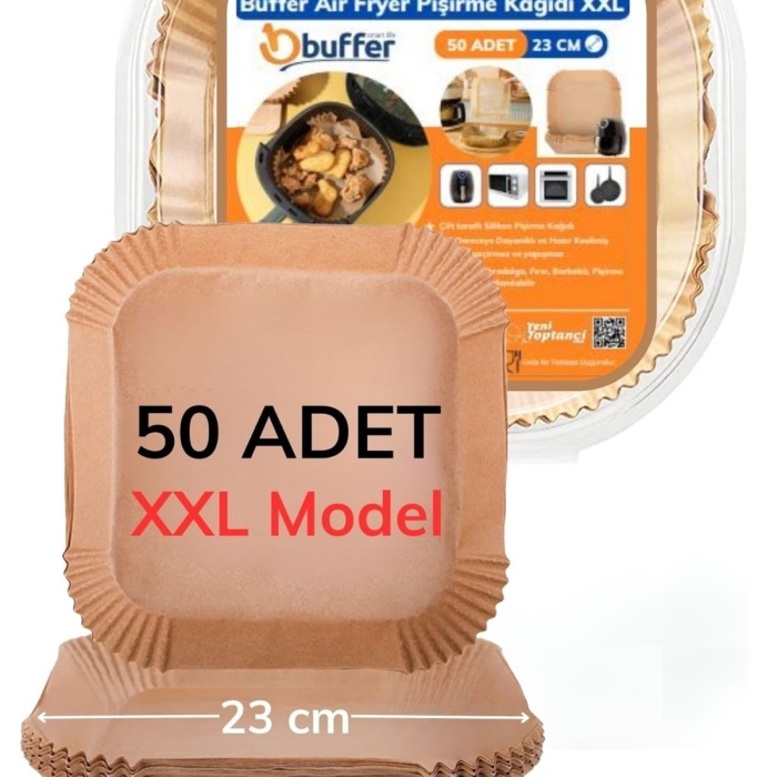 ® Yeni Ürün 50 Adet Air Fryer Pişirme Kağıdı Tek Kullanımlık Yağ Geçirmez Yapışmaz Kare Tabak Model PVC