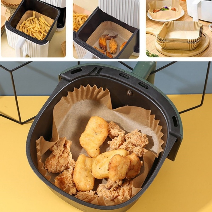® Yeni Ürün 50 Adet Air Fryer Pişirme Kağıdı Tek Kullanımlık Yağ Geçirmez Yapışmaz Kare Tabak Model PVC