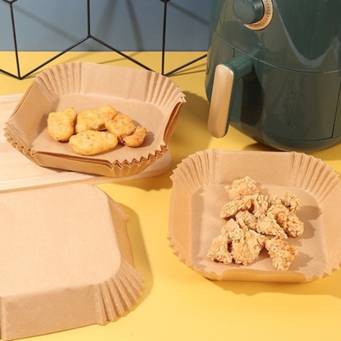 ® Yeni Ürün 50 Adet Air Fryer Pişirme Kağıdı Tek Kullanımlık Hava Fritöz Yağ Geçirmez Yapışmaz Kare Tabak Model