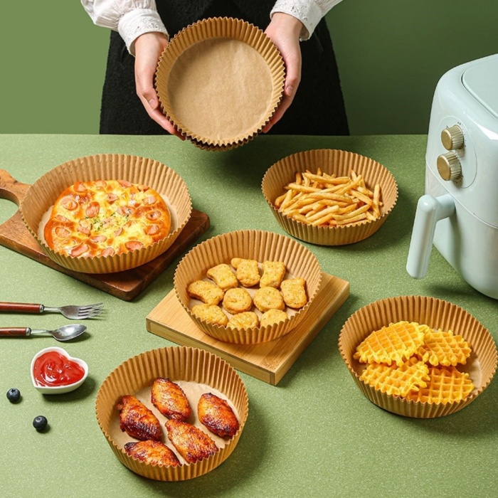 ® Yeni Ürün 50 Adet Air Fryer Pişirme Kağıdı Tek Kullanımlık Hava Fritöz Yağ Geçirmez Yapışmaz Tabak Model