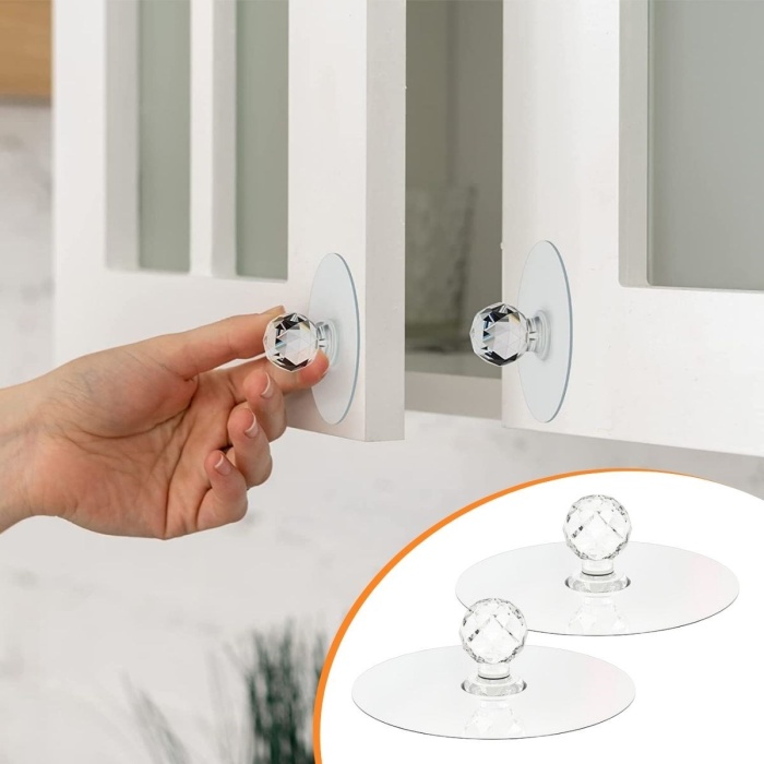 ® Yeni Ürün 2 Adet Kristal Kendiliğinden Güçlü Yapışkanlı Kulp Askısı Tutma Kolu