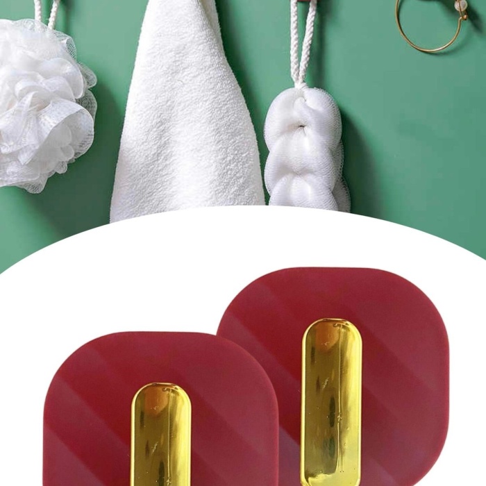 ® Yeni Ürün 2li Yapışkanlı Retro Askılık Dolap Kapak Kulpu Kırmızı