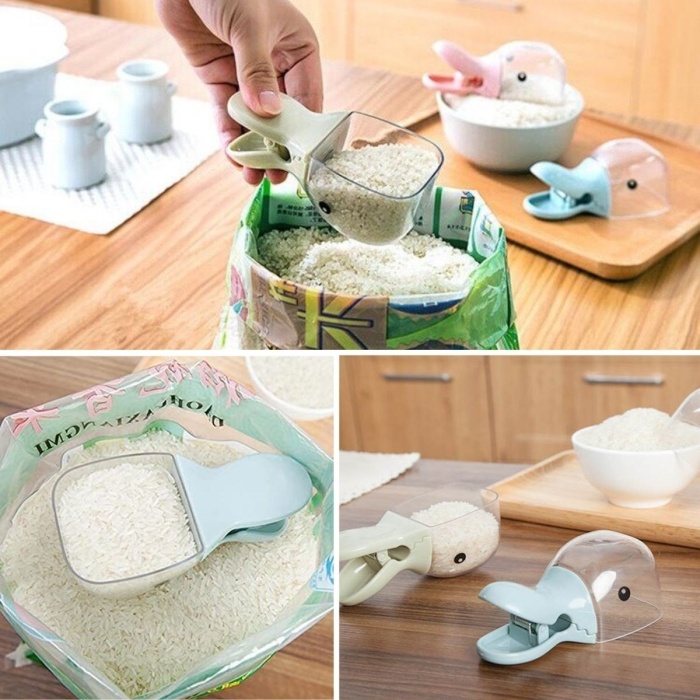 ® Yeni Ürün Ördek Tasarımlı Mandallı Tazelik Koruyan Ölçekli Kuru Mama Kaşığı Mama Ölçeği